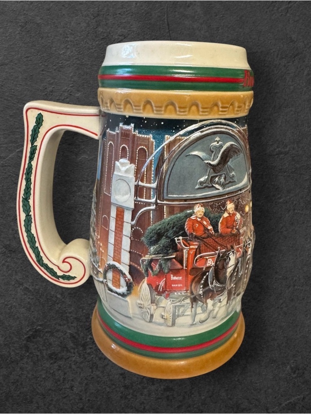 Vintage 1997 Budweiser "Home for the Holidays" ceramic stein manufactured
